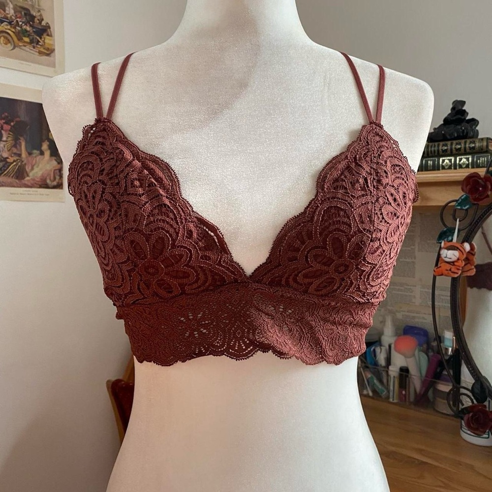 Aerie Dark Red Brown Mauve Lace Bralette